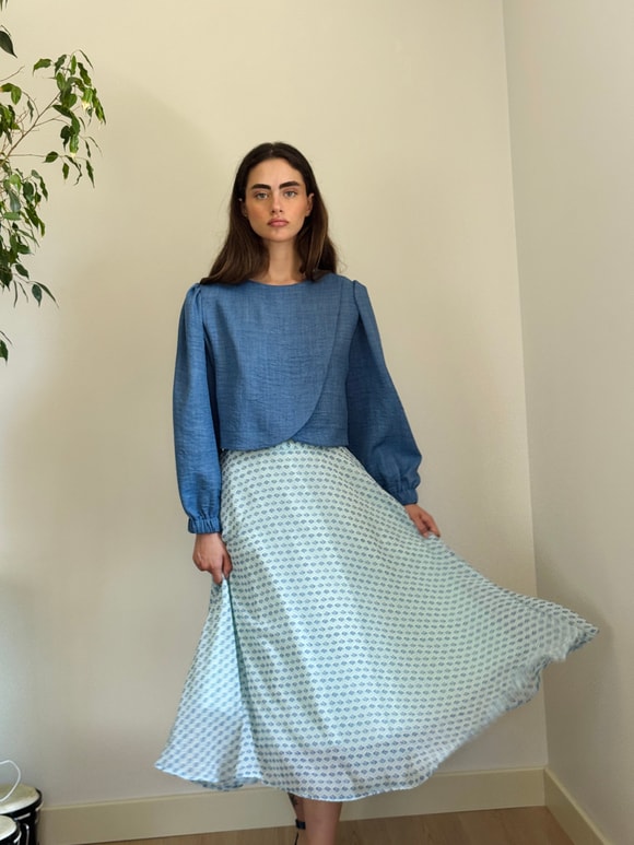 Retrobird Valerie Şifon Kloş Astarlı Açık Mavi Uzun Etek