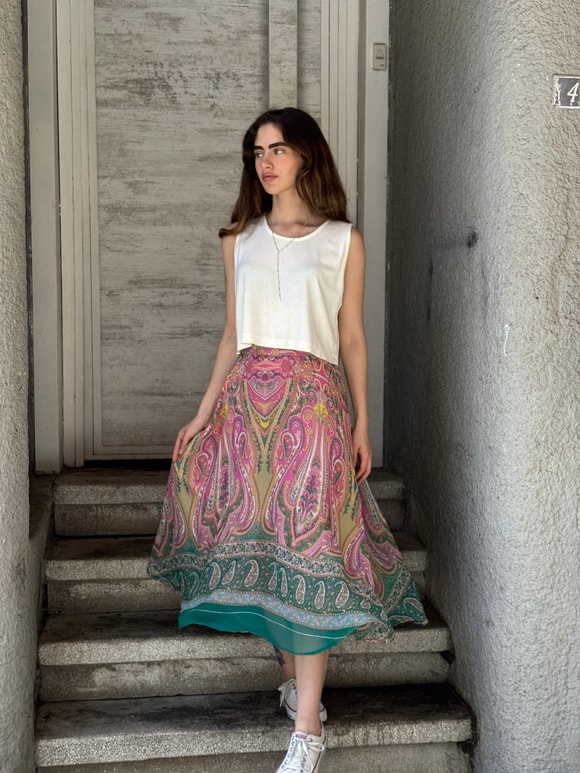 Retrobird Valerie Şifon Kloş Astarlı Çok Renkli Uzun Etek