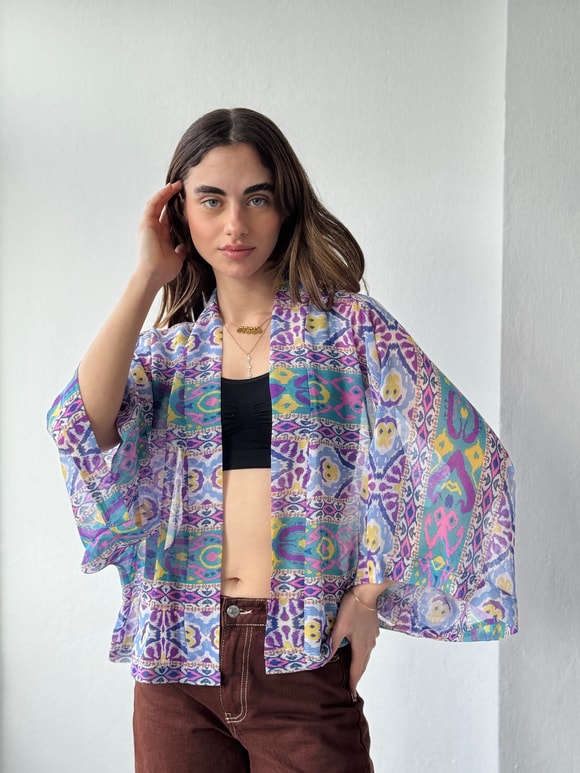YENİ Retrobird Tasarım Boho Desen Mini Kimono