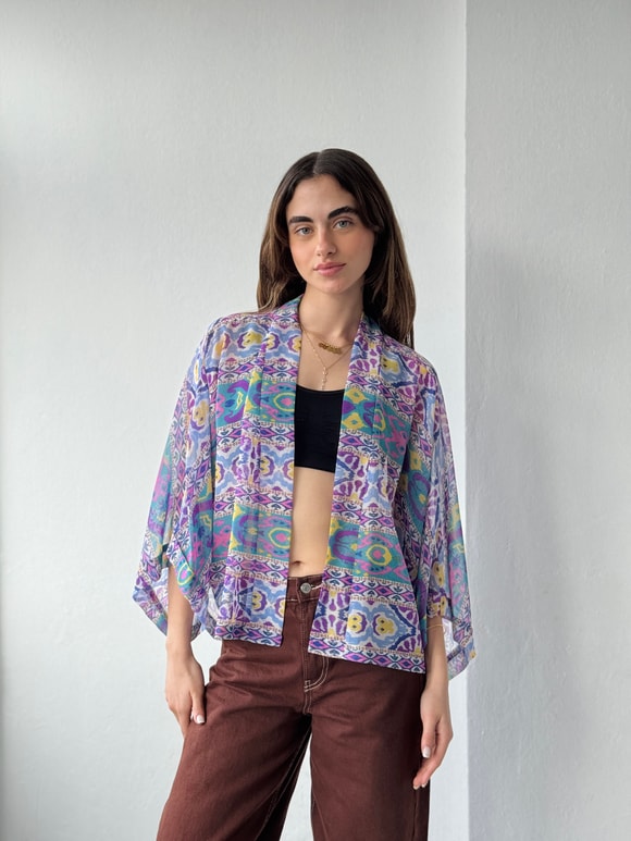 YENİ Retrobird Tasarım Boho Desen Mini Kimono