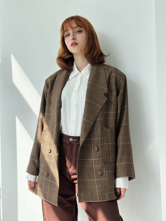 90'lar Retro Model Oversize Tasarım Ekose Ceket