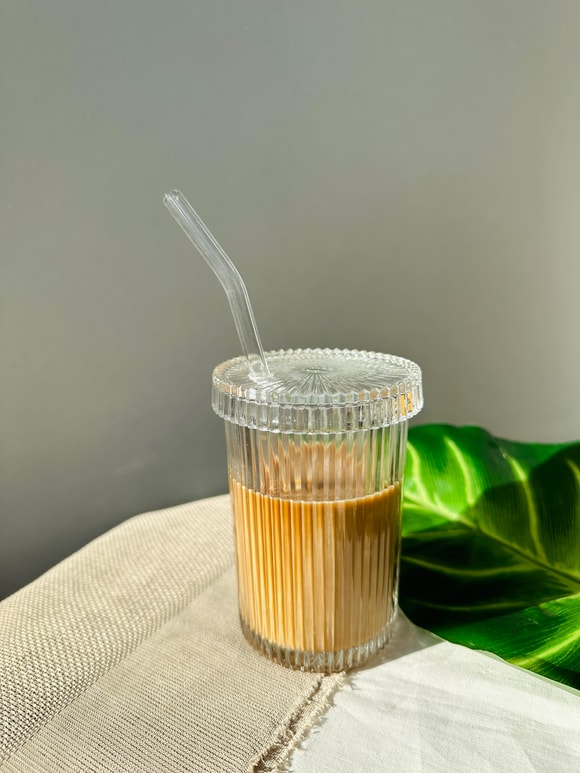 Retrobird Concept Gift Glass Cup Set with Lid and Straw