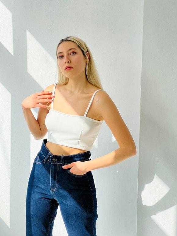 Ekru Crop Üst