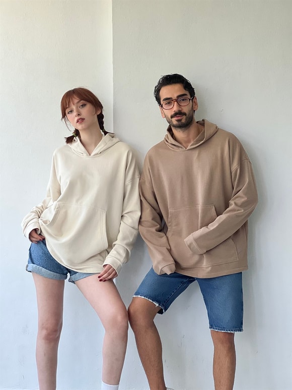 Oversize Unisex Basic Kapüşonlu Sweatshirt