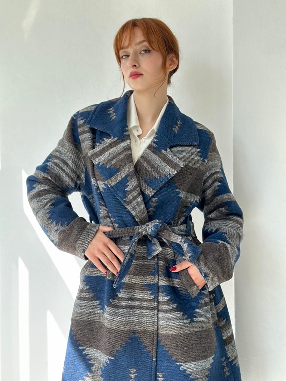 Retrobird Özel Tasarım Retro Model Oversize Kruvaze Kareli Kaşe Füme Kaban