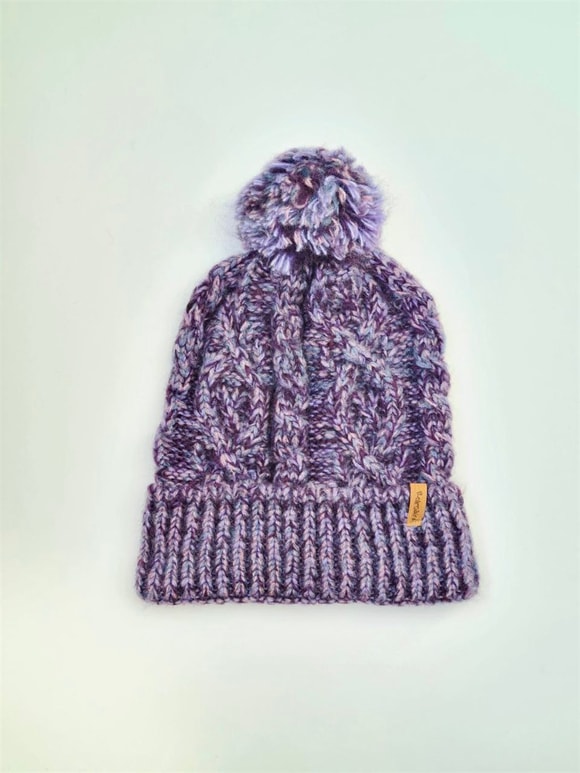 Retrobird Pompom Unisex Purple Acrylic Yarn Beanie