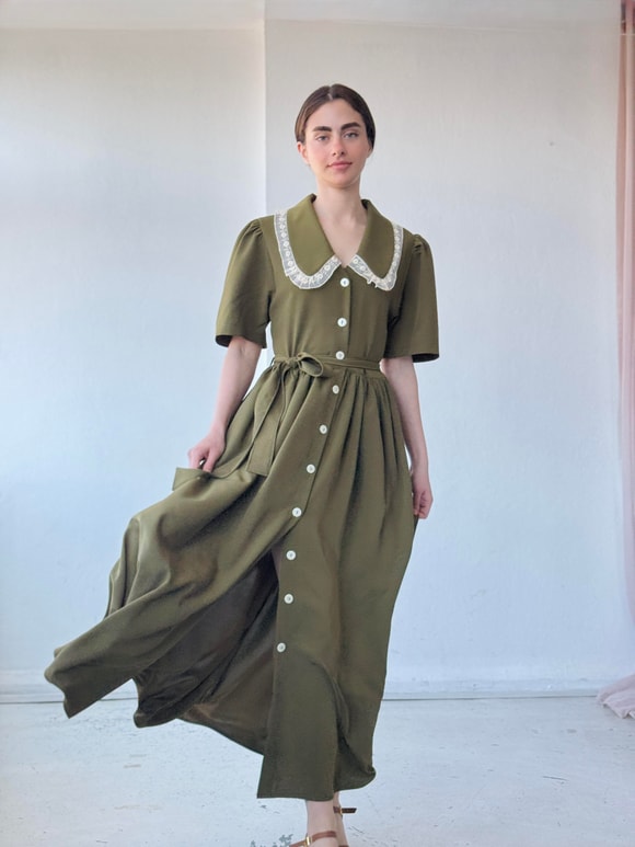 Retrobird 1950'li Yılların Tasarımı Dantelli Betty Maksi Uzun Elbise