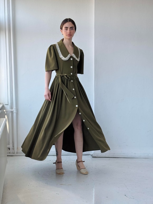 Retrobird 1950'li Yılların Tasarımı Dantelli Betty Maksi Uzun Elbise