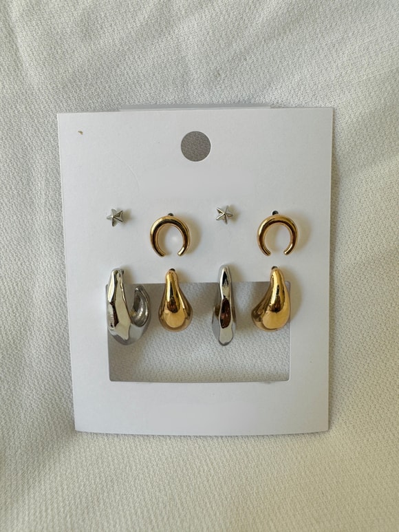 Retrobird 8-Piece Multicolored Brass Earring Set