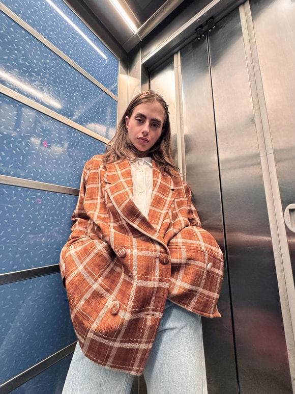Retrobird 90'lar Retro Model Açık Kahve Oversize Tasarım Ekose Ceket