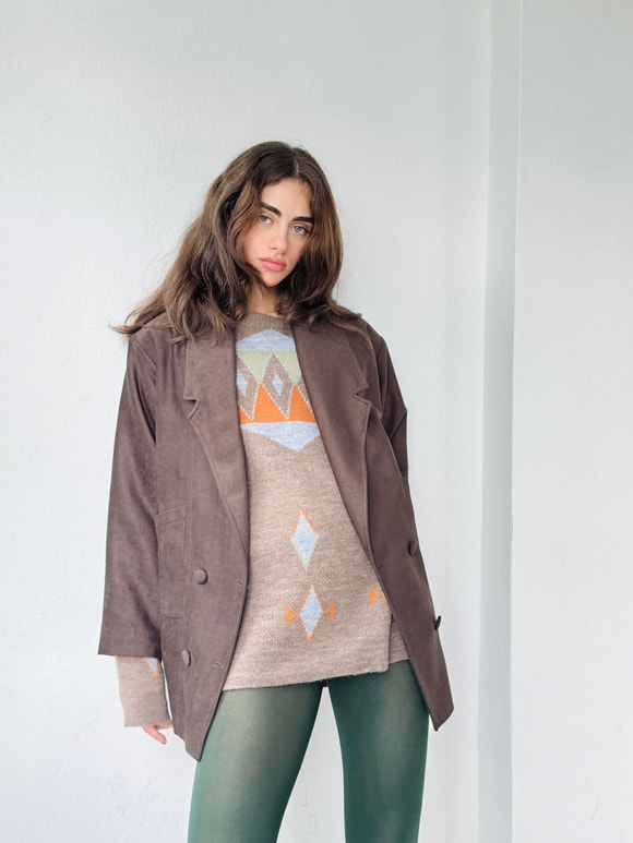 Retrobird 90'lar Retro Model Kahverengi Oversize Tasarım Ceket