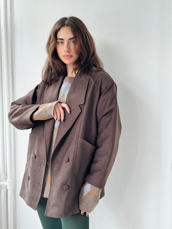Retrobird 90'lar Retro Model Kahverengi Oversize Tasarım Ceket