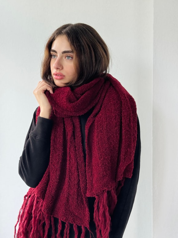 Retrobird Large Boucle Burgundy Knitted Scarf
