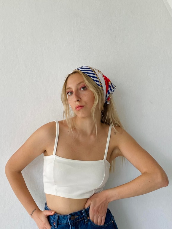 Retrobird Ekru Renkli Likralı Kadın Crop Üst