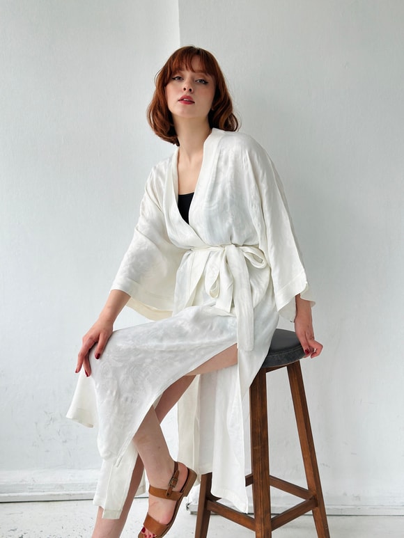 Retrobird Jakarlı Suni İpek Kumaş Kimono
