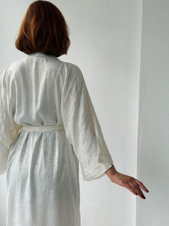 Retrobird Jakarlı Suni İpek Kumaş Kimono