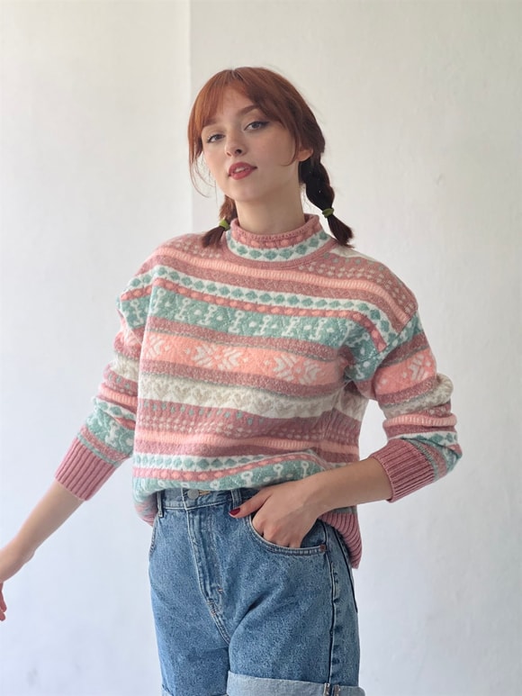 Retrobird Kilim ve Etnik Desenli Jakarlı Kazak