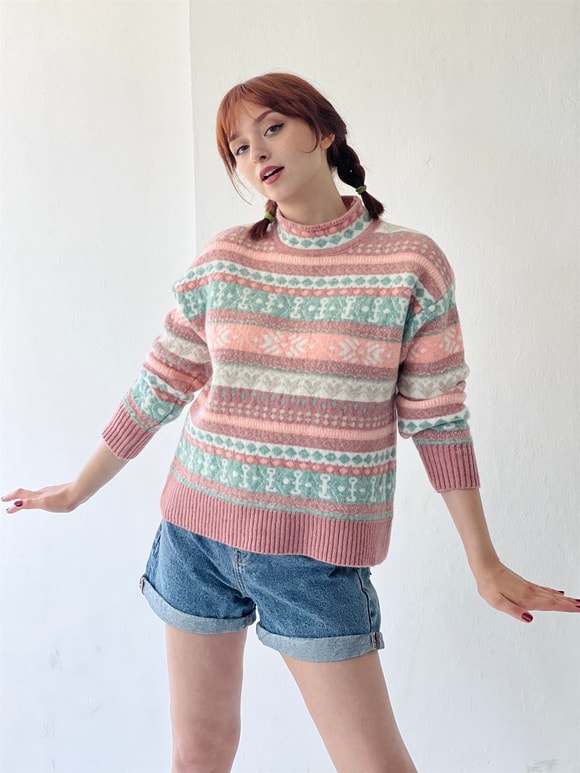 Retrobird Kilim ve Etnik Desenli Jakarlı Kazak