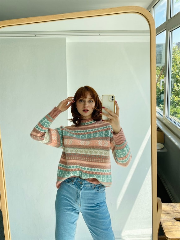 Retrobird Kilim ve Etnik Desenli Jakarlı Kazak