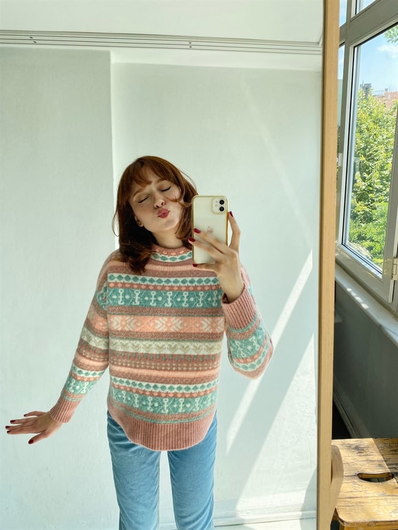 Retrobird Kilim ve Etnik Desenli Jakarlı Kazak