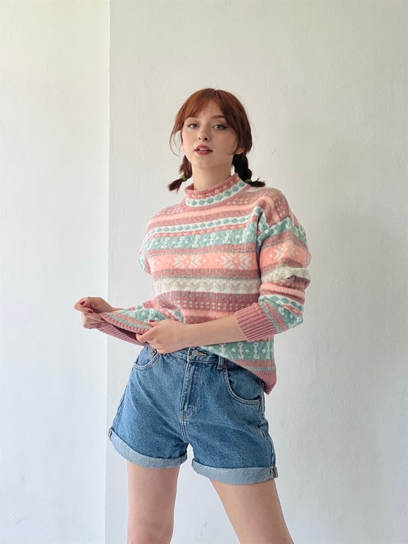 Retrobird Kilim ve Etnik Desenli Jakarlı Kazak