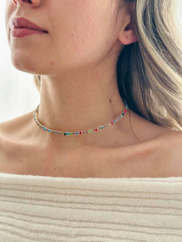 Retrobird Kristal Taşlı Gümüş Rengi Choker Kolye