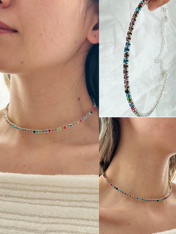 Retrobird Crystal Stone Silver Color Choker Necklace