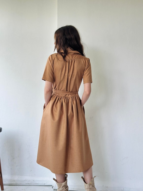 Retrobird Lady Kruvaze Taba Midi Elbise