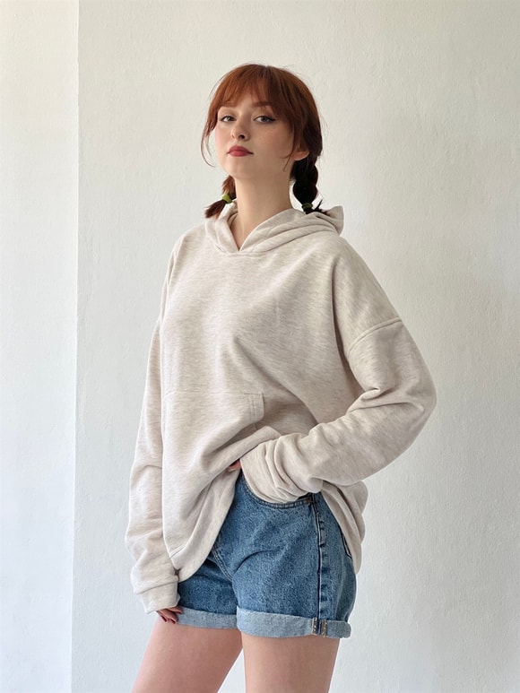 Retrobird Oversize Unisex Basic Kapüşonlu Sweatshirt