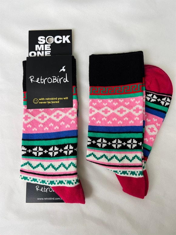 Retrobird Pamuklu Etnik Desen Unisex Çorap