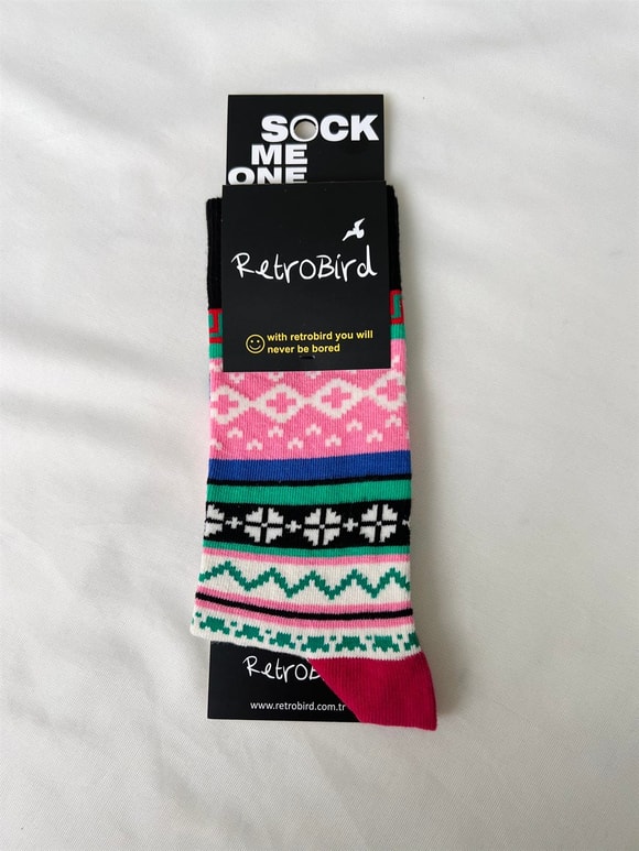 Retrobird Pamuklu Etnik Desen Unisex Çorap