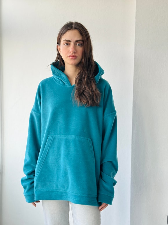 Retrobird Polar Kışlık Oversize Unisex Kapüşonlu Petrol Sweatshirt