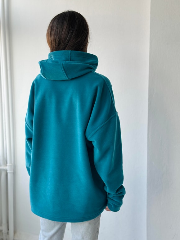 Retrobird Polar Kışlık Oversize Unisex Kapüşonlu Petrol Sweatshirt
