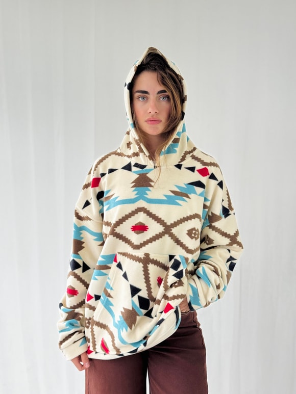 Retrobird Polar Kışlık Oversize Unisex Kapüşonlu Petrol Sweatshirt