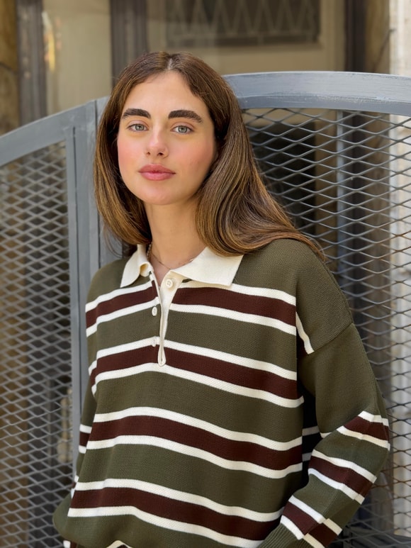 Retrobird Polo Yaka Çizgili Triko Kazak