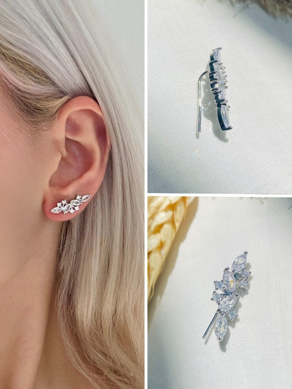 Retrobird Single Brass and Zircon Stone White Earring