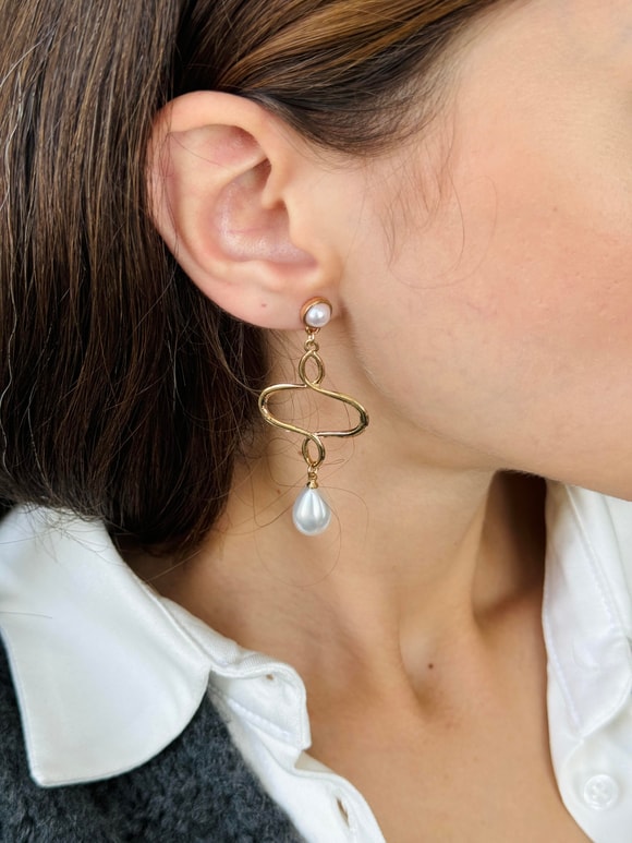 Retrobird Retro Model İncili Gold Küpe