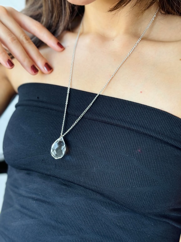 Retrobird Retro Model Gümüş Kristal Kolye