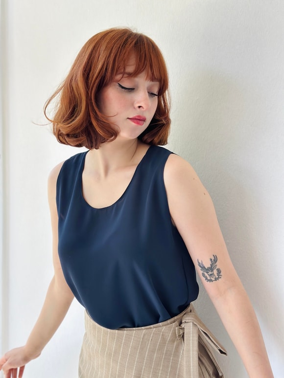 Retrobird Şifon Lacivert Basic Atlet Bluz