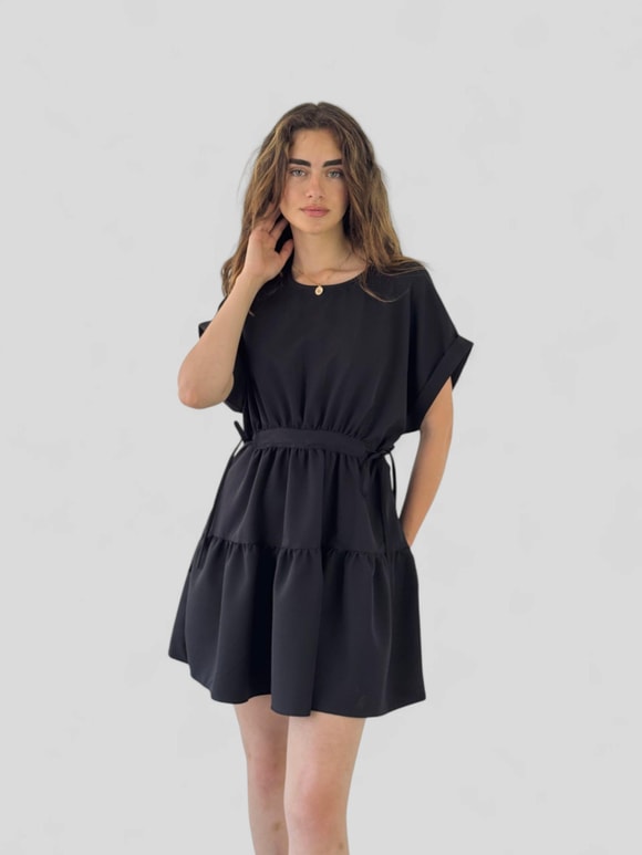 Retrobird Design Bloom Black Mini Linen Dress