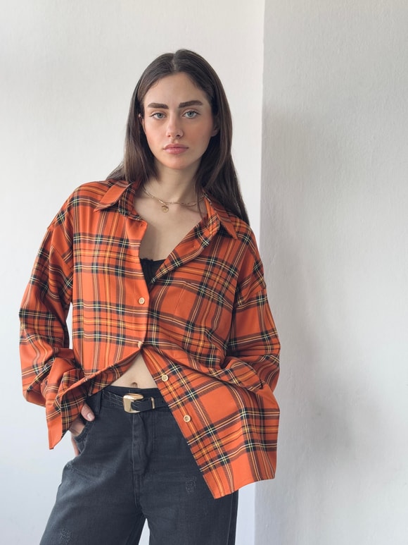 Retrobird Tasarım Boyfriend Çizgili Kiremit Gömlek
