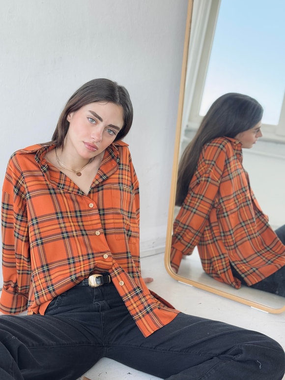 Retrobird Tasarım Boyfriend Çizgili Kiremit Gömlek