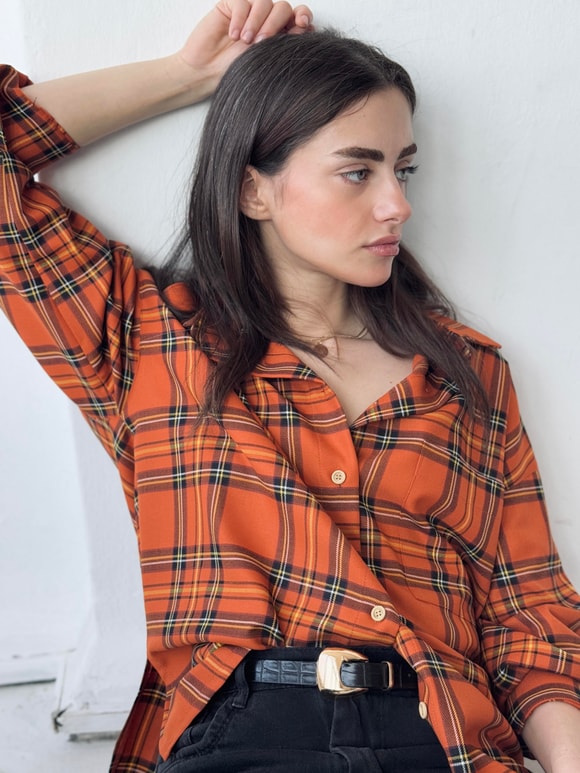 Retrobird Tasarım Boyfriend Çizgili Kiremit Gömlek