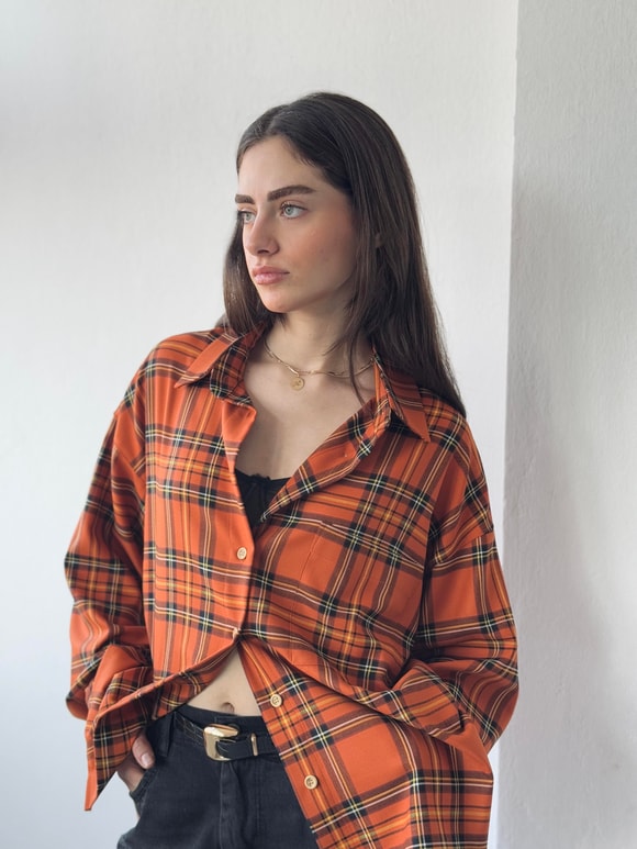 Retrobird Tasarım Boyfriend Çizgili Kiremit Gömlek