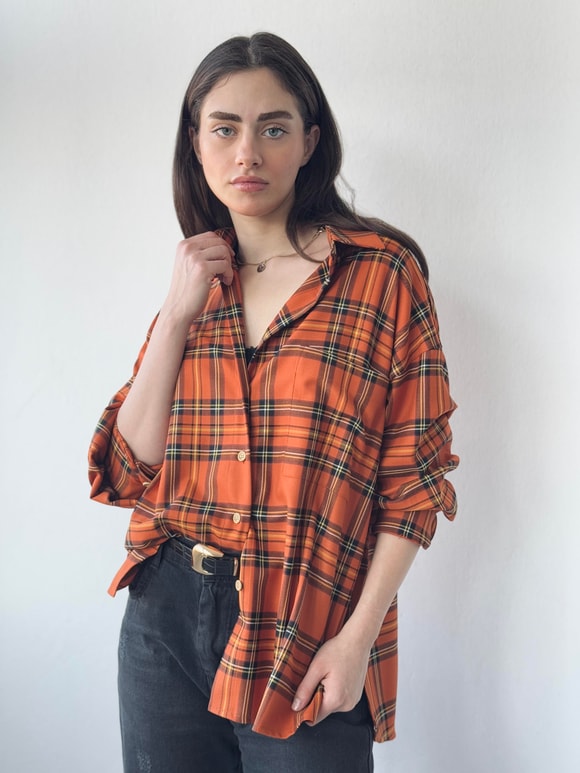 Retrobird Tasarım Boyfriend Çizgili Kiremit Gömlek