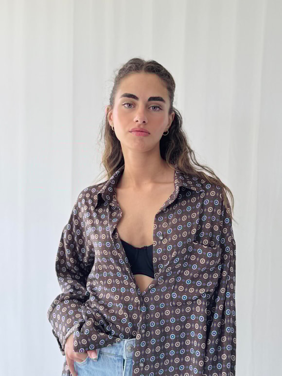 Retrobird Design Brown Boyfriend Shirt