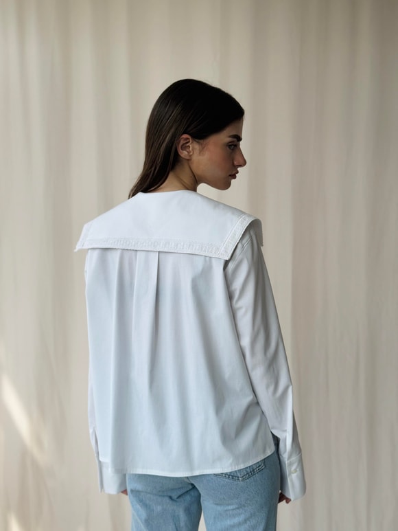 Retrobird Tasarım Dantelli Bebe Yaka Beyaz Gömlek