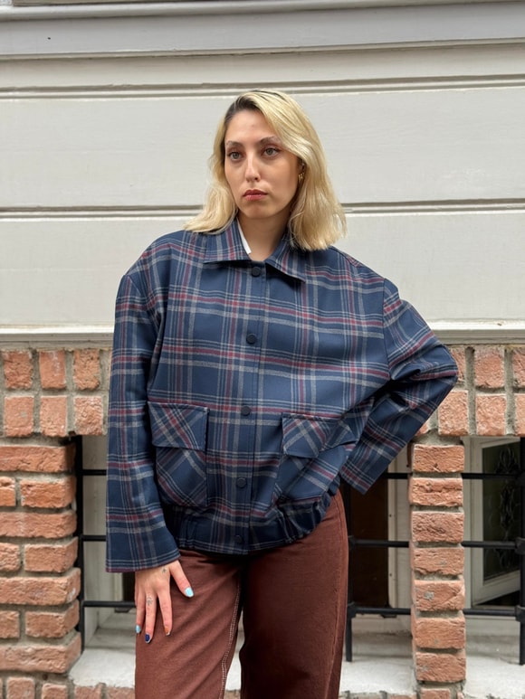 Retrobird Tasarım Ekose Desenli Brooklyn Bomber Ceket