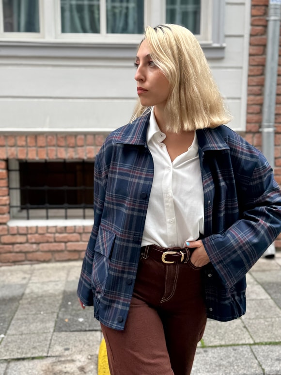 Retrobird Tasarım Ekose Desenli Brooklyn Bomber Ceket