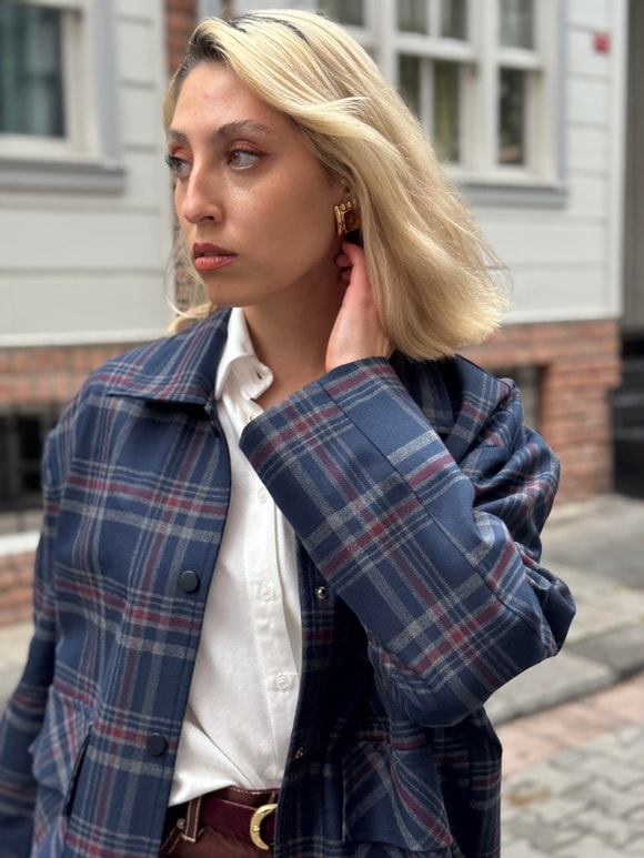 Retrobird Tasarım Ekose Desenli Brooklyn Bomber Ceket